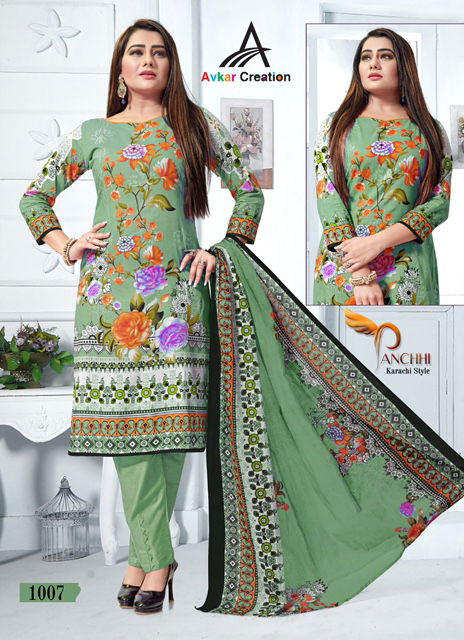 Avkar Panchi Fancy Casual Wear Karachi Cotton printed Style Cotton Dress Material